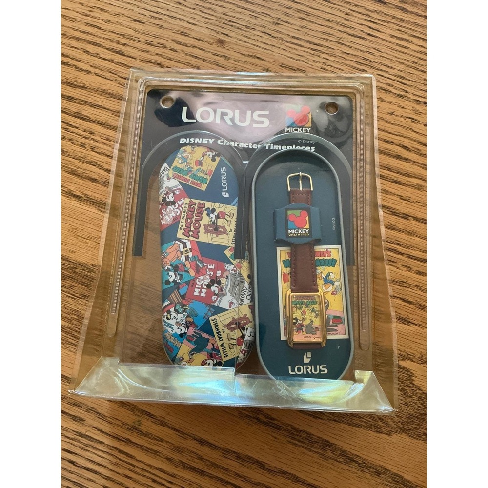 Lorus Disney Mickey Mouse Circus Watch Vintage Gold Tone Leather Strap Sealed